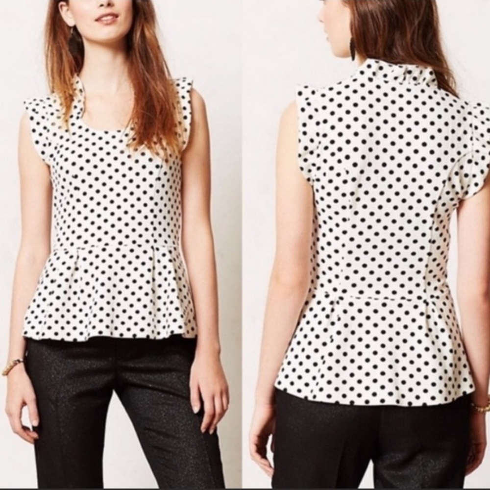 Anthropologie Postmark Off White and Black Polka Dot Blouse - Size Small